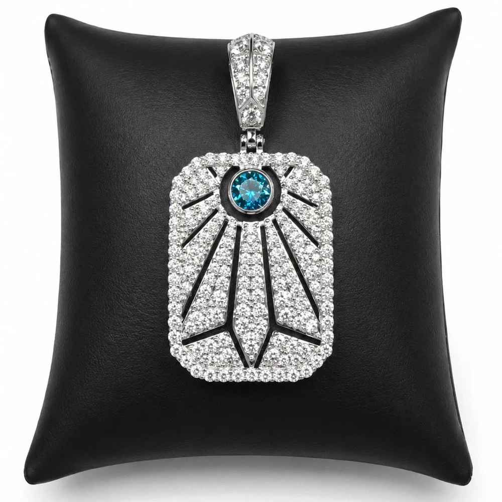 925 Sterling Silver 2.50CTW MOISSANITE Sunshine Mountain Dog Tag Men’s Pendant